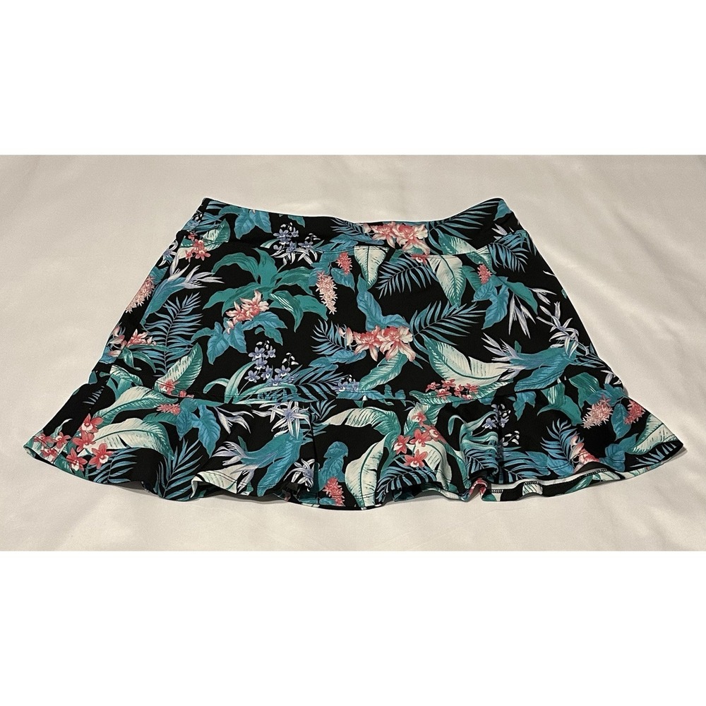 Tommy Bahama Golf Skort Womens Large Tropical Floral Black Flounce Tennis Skirt